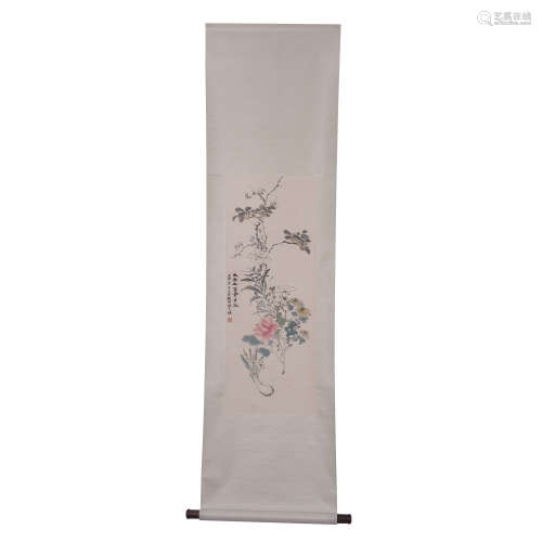 A CHINESE PAINTING FLOWERS SIGNED ZHAOZHIQIAN