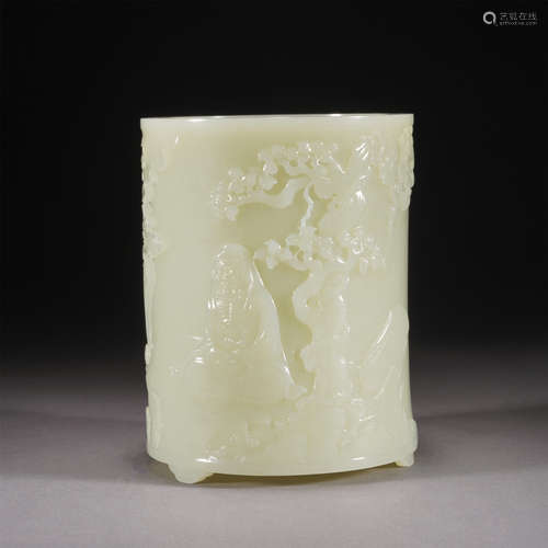 A WHITE JADE BRUSH POT ,QING