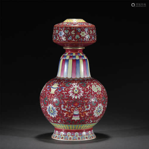 A FAMILLE ROSE FLOWERS PORCELAIN VASE,QIANLONG