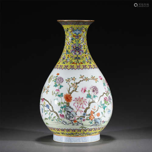 A FAMILLE ROSE FLOWERS PORCELAIN VASE,DAOGUANG