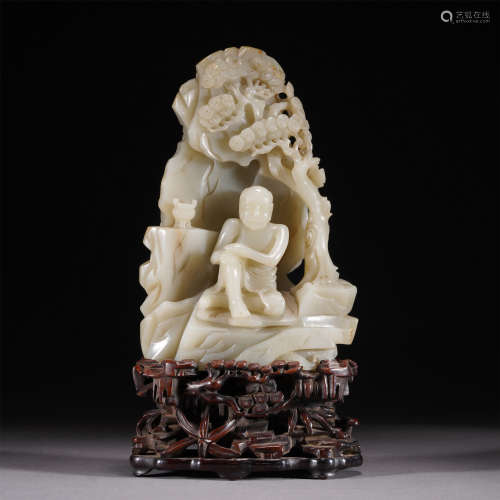 A WHITE JADE CARVED LUOHAN BUDDHA ORNAMENTS,QING