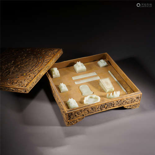 A GROUP OF WHITE JADE SCHOLAR'S TOOLS,QING
