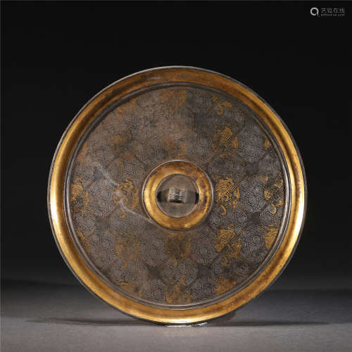 A GILT BRONZE GOLD AND SILVER PAINTED MIRROR