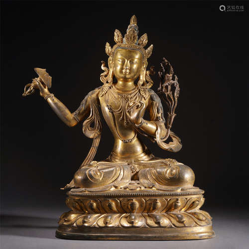 A GILT BRONZE FIGURE OF BUDDHA STATUE,QING