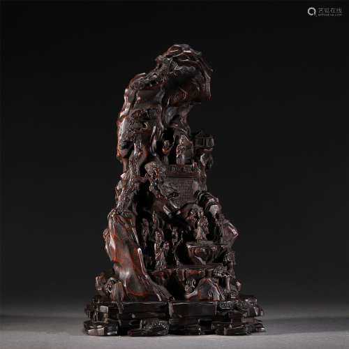 A CHENXIANG CARVED FIGURE STORY BOULDER ORNAMENTS