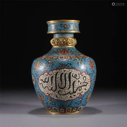 A CLOISONNE FLOWERS PATTERN VASE,QING