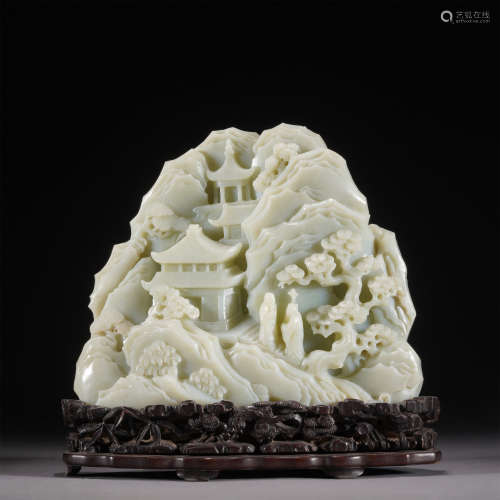 A WHITE JADE CARVED BOULDER ORNAMENTS ,QING