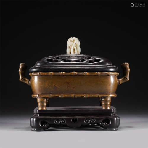 A BRONZE INCENSE BURNER WITH COVER,QING