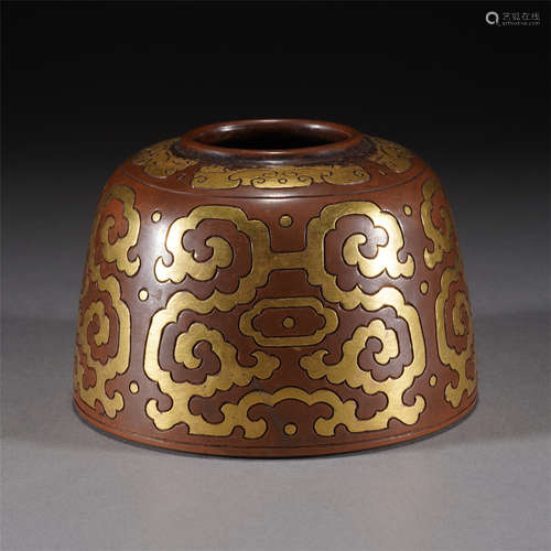 A BRONZE INLAID GLOD WATER POT,QING