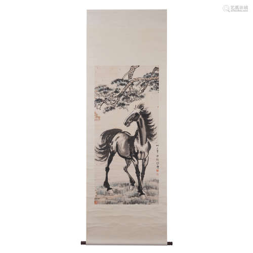 A CHINESE SCROLL PAINTING OF FINE HORSE ,XUBEIHONG