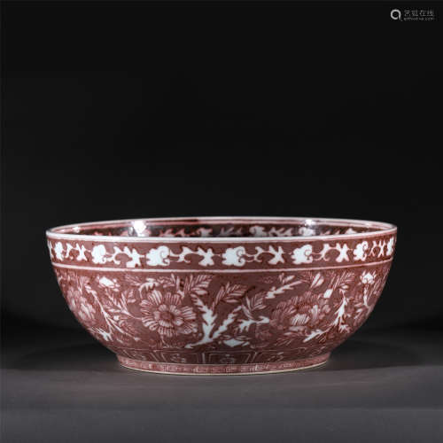 A RED UNDER GLAZE PORCELAIN BOWL,MING