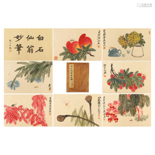 A CHINESE ALBUM OF PAINTING FLOWERS SIGNED QIBAOSHI