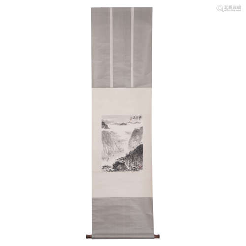 A CHINESE PAINTING MOUNTAINS LANDSCAPE HANGED SCROLLS SIGNED...