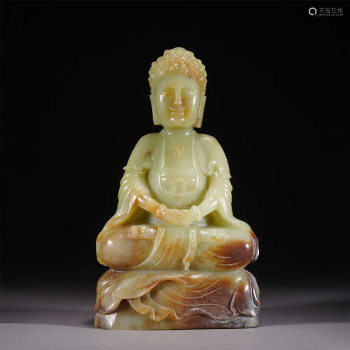 A JADE FIGURE OF BUDDHA SEATED STATUE,QING
