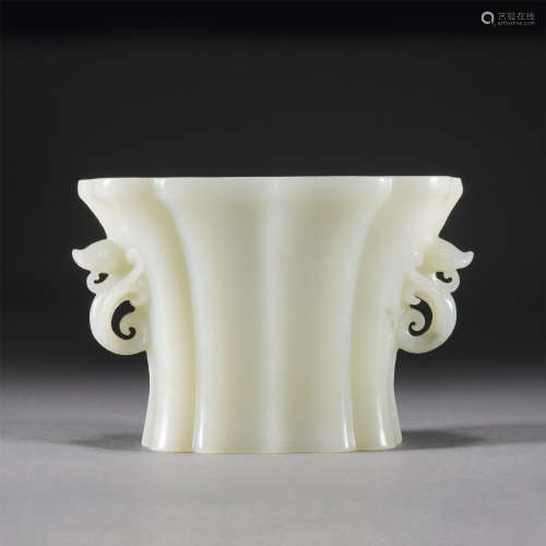 A WHITE JADE DOUBLE HANDLE CENSER ,QING