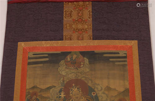 A THANGKA DEPICTING PAINTING FIGURE OF BUDDHA STATUE