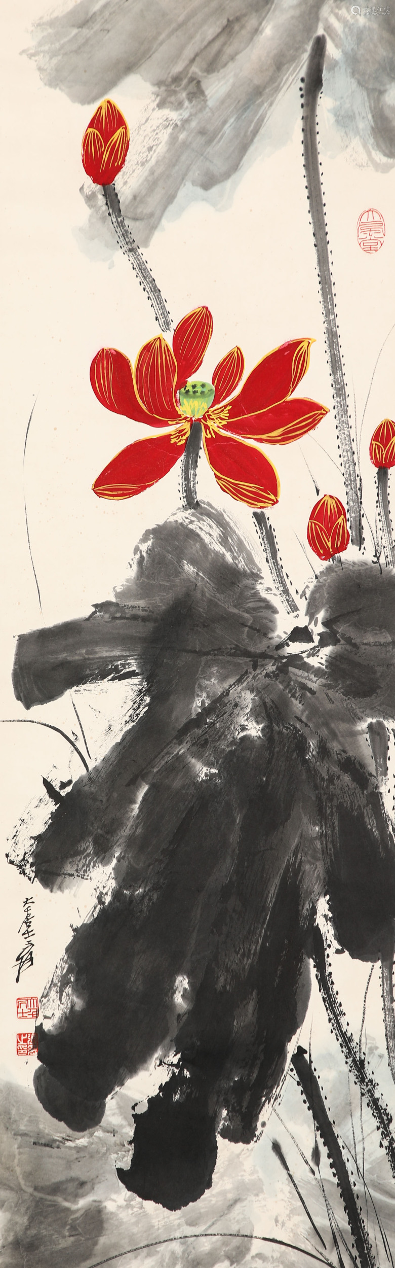 Chinese ink painting,
Zhang Daqian's Four Ink Lotus Screens