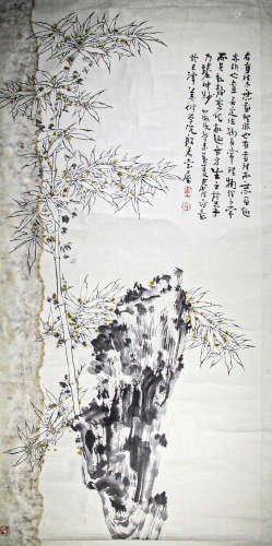 Chinese ink painting,
Bamboo Stone Figure