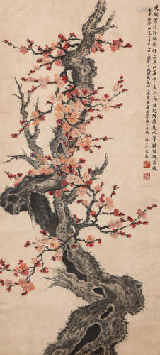Chinese ink painting,
Ding Puzhi's old plum blossom painting