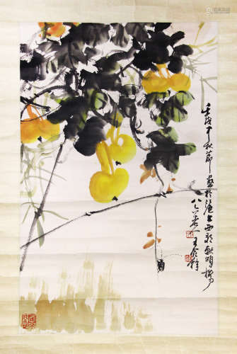 Chinese ink painting,
Autumn sound flower and fruit painting