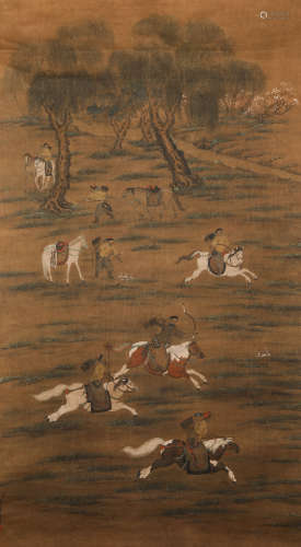 Chinese ink painting,
Lang Shining's hunting drawings