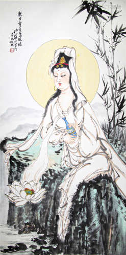 Chinese ink painting,
Bai Boye's painting of Guanyin Bodhisa...