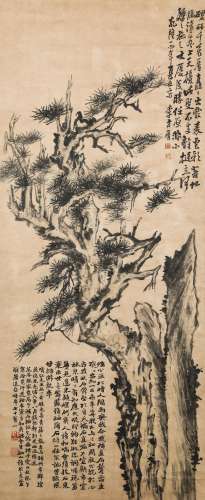 Chinese ink painting,
Li Fangying's ancient cypress drawing