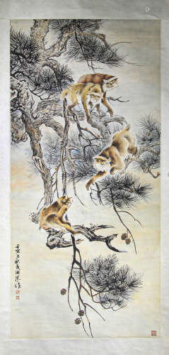 Chinese ink painting,
Ge Xianglan's playful monkey painting