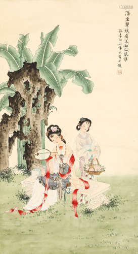 Chinese ink painting,
lady drawing