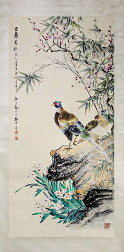 Chinese ink painting,
Yan Bolong's golden pheasant flower pa...