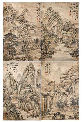 Chinese ink painting,
Huang Gongwang's Four Screens of Lands...