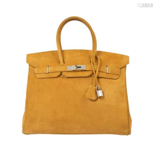 HERMÈS 2001 Sac BIRKIN 35 Veau Doblis Safran Garniture métal...