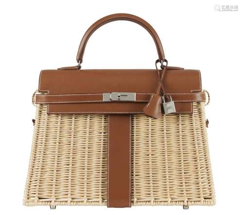 HERMÈS Édition Limitée 2021 Sac KELLY PICNIC 35 Osier tressé...