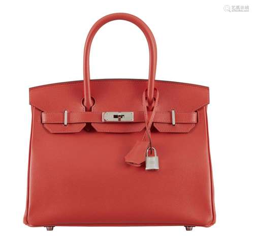 HERMÈS 2016 Sac BIRKIN 30 Veau Epsom Rose Jaipur Garniture m...