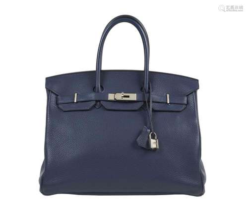 HERMÈS 2015 Sac BIRKIN 35 Taurillon Clémence Bleu Saphir Gar...