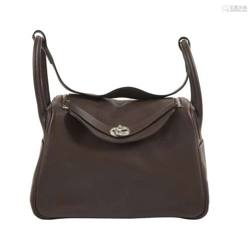 HERMÈS 2008 Sac LINDY 30 Taurillon Clémence marron Garniture...