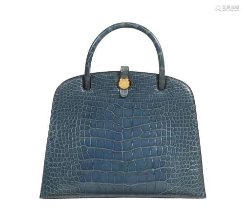 HERMÈS 2012 Sac DALVY Alligator lisse Bleu Jean (Alligator m...