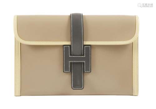 HERMÈS 2000 Pochette JIGE Box gris, beige et crème JIGE clut...