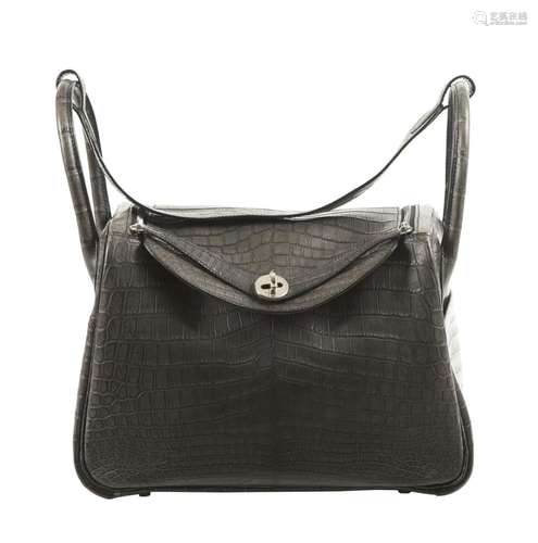 HERMÈS 2007 Sac LINDY 30 Crocodile du Nil mat Graphite (Croc...