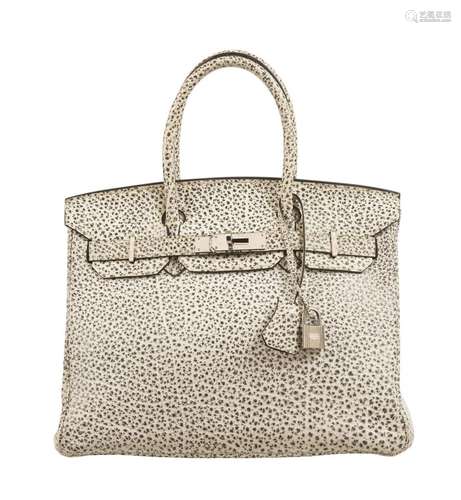 HERMÈS 2001 Sac BIRKIN 30 Veau Dalmatien Garniture métal arg...