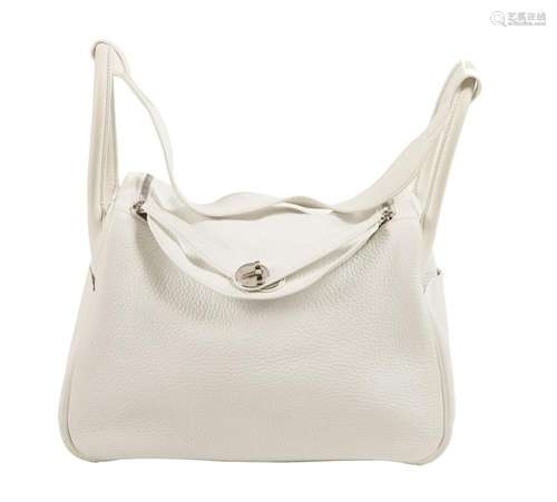 HERMÈS 2006 Sac LINDY 30 Taurillon Clémence blanc Garniture ...