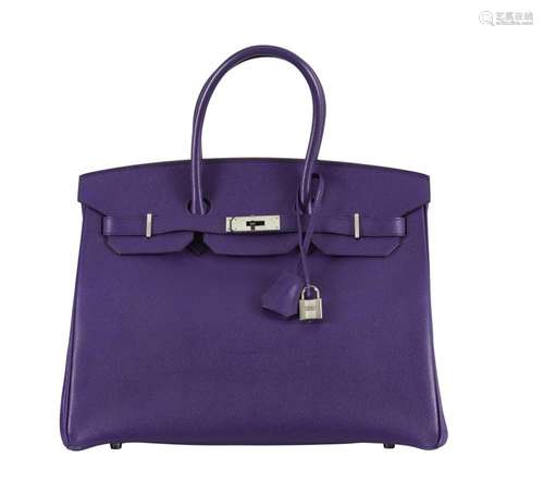 HERMÈS 2012 Sac BIRKIN 35 Veau Epsom violet Garniture métal ...