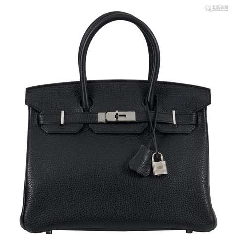 HERMÈS 2011 Sac BIRKIN 30 Taurillon Clémence noir Garniture ...