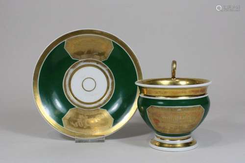 Porzellantasse mit Unterschale, Biedermeier