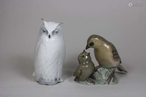 Paar Porzellanfiguren, Sperling mit Babyvogel, Bing und Gron...