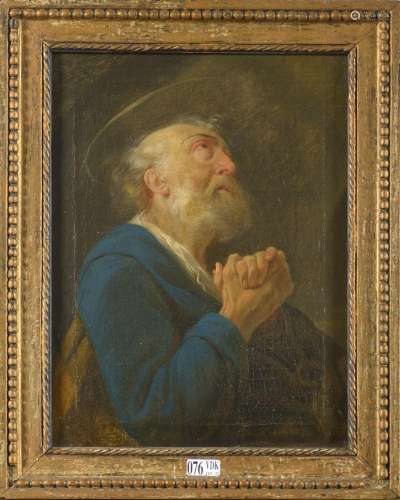 Huile sur toile "Saint Pierre en prière". Anonyme....