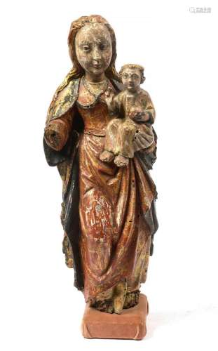 "Vierge à l'Enfant" en bois sculpté et polychr...