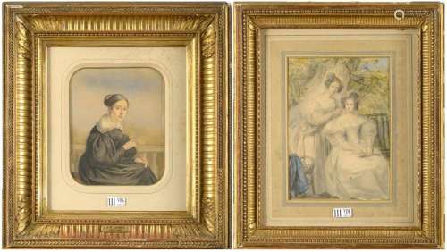 ISABEY Jean-Baptiste (1767 - 1855) Lot de deux aquarelles su...
