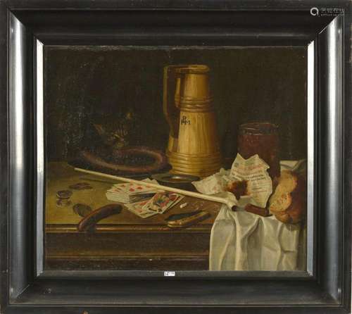 Huile sur toile marouflée sur panneau "Nature morte aux...