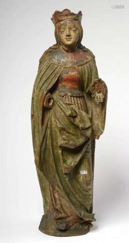 "Sainte Isabelle" en bois sculpté et polychromé. T...